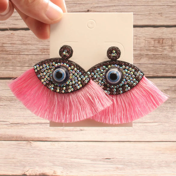 Wholesale Jewelry Vintage Style Exaggerated Artistic Devil's Eye Cloth Drop Earrings