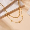Wholesale Jewelry Vintage Style Flower 304 Stainless Steel 18K Gold Plated Double Layer Necklaces