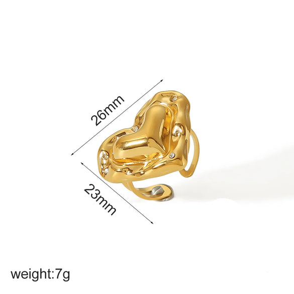 Wholesale Jewelry Vintage Style French Style Heart Shape 304 Stainless Steel 18K Gold Plated Polishing Plating Rings Earrings