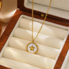 Wholesale Jewelry Vintage Style French Style Pentagram Round 304 Stainless Steel Shell 18K Gold Plated Inlay Pendant Necklace