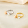 Wholesale Jewelry Vintage Style Geometric 304 Stainless Steel Shell 18K Gold Plated Inlay Rings
