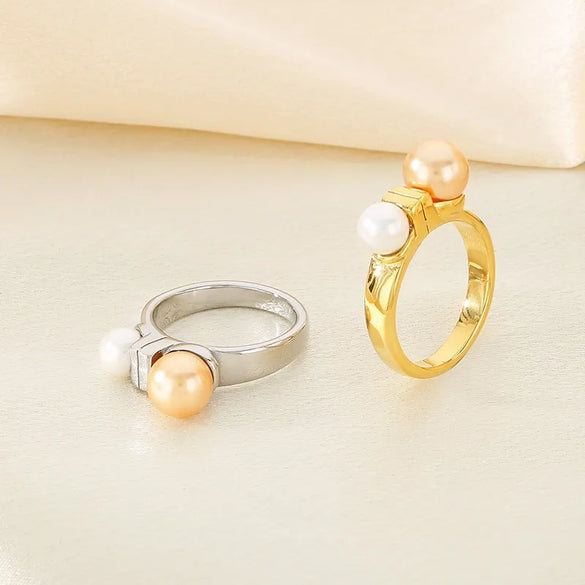 Wholesale Jewelry Vintage Style Geometric 304 Stainless Steel Shell 18K Gold Plated Inlay Rings