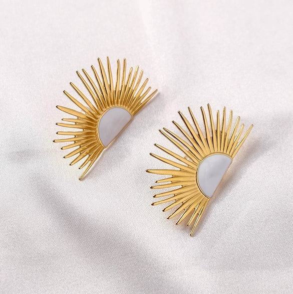 Wholesale Jewelry Vintage Style Geometric Stainless Steel Fanshaped Open Ring Earrings With Electroplating
