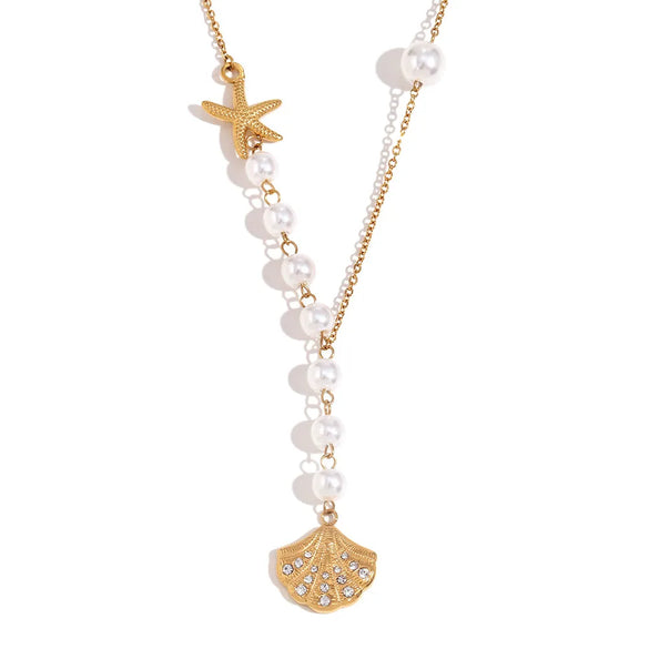 Wholesale Jewelry Vintage Style Hawaiian Beach Scallop 304 Stainless Steel Plating Pendant Necklace