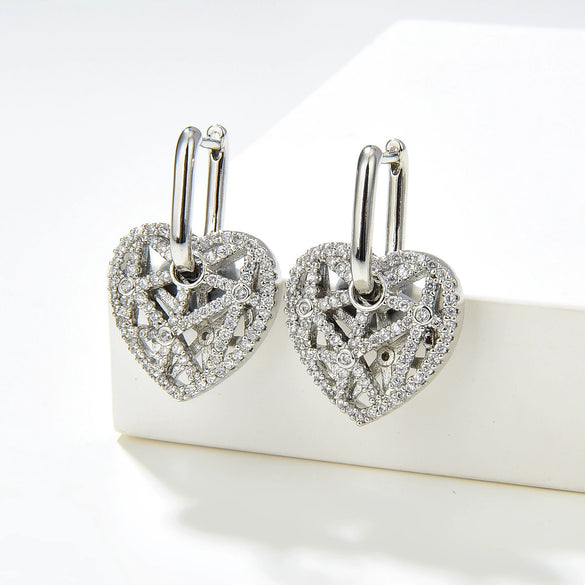 Wholesale Jewelry Vintage Style Heart Copper Zircon Earrings