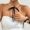 Wholesale Jewelry Vintage Style Imitation Pearl And Flannel Bow Handmade Necklace
