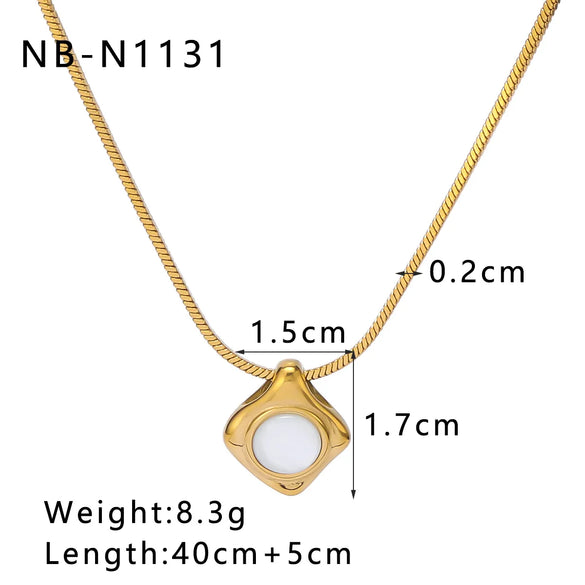 Wholesale Jewelry Vintage Style Simple Style Classic Style Round Heart Shape 304 Stainless Steel Gem Pearl Shell 18K Gold Plated Inlay Necklace