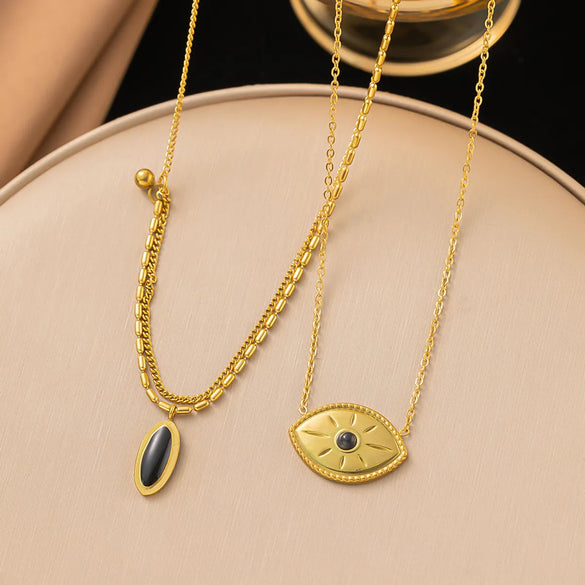Wholesale Jewelry Vintage Style Simple Style Commute Oval Eye 304 Stainless Steel Resin 18K Gold Plated Polishing Plating Pendant Necklace