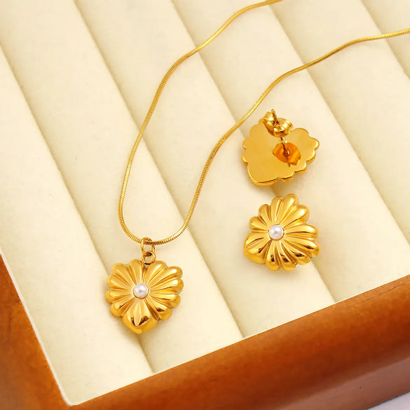 Wholesale Jewelry Vintage Style Simple Style Heart Shape 304 Stainless Steel Glass 18K Gold Plated Inlay Earrings Necklace