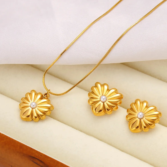 Wholesale Jewelry Vintage Style Simple Style Heart Shape 304 Stainless Steel Glass 18K Gold Plated Inlay Earrings Necklace