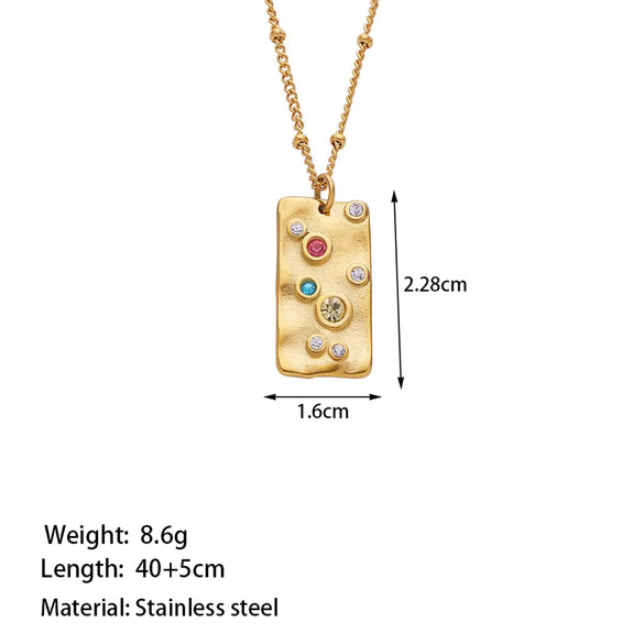 Wholesale Jewelry Vintage Style Simple Style Round Heart Shape Rectangle 304 Stainless Steel Artificial Rhinestones 18K Gold Plated Polishing Plating Inlay Pendant Necklace