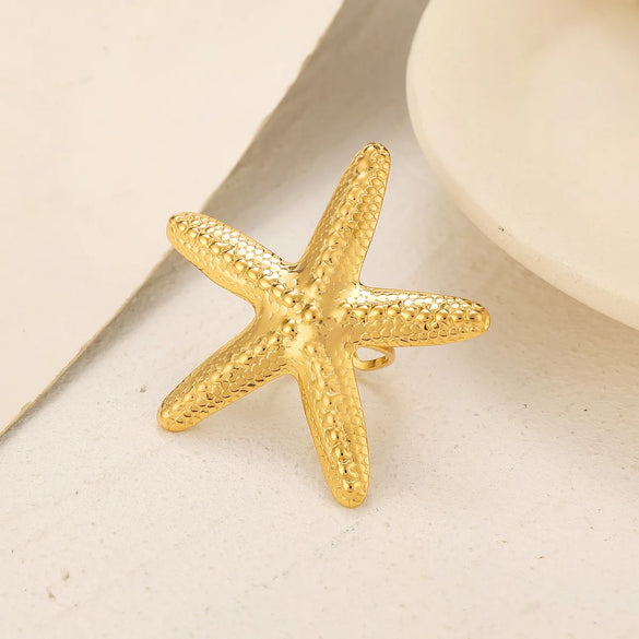 Wholesale Jewelry Vintage Style Simple Style Round Starfish Flower 304 Stainless Steel Open Rings