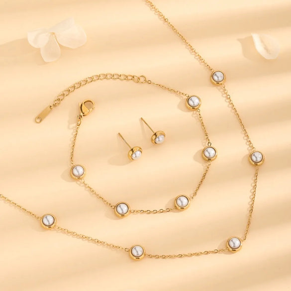 Wholesale Jewelry Vintage Style Simple Style Stone 304 Stainless Steel Turquoise 18K Gold Plated Inlay Jewelry Set