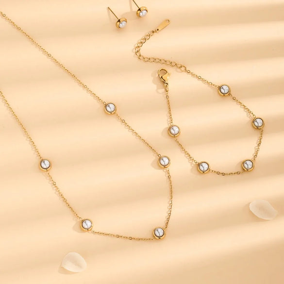 Wholesale Jewelry Vintage Style Simple Style Stone 304 Stainless Steel Turquoise 18K Gold Plated Inlay Jewelry Set