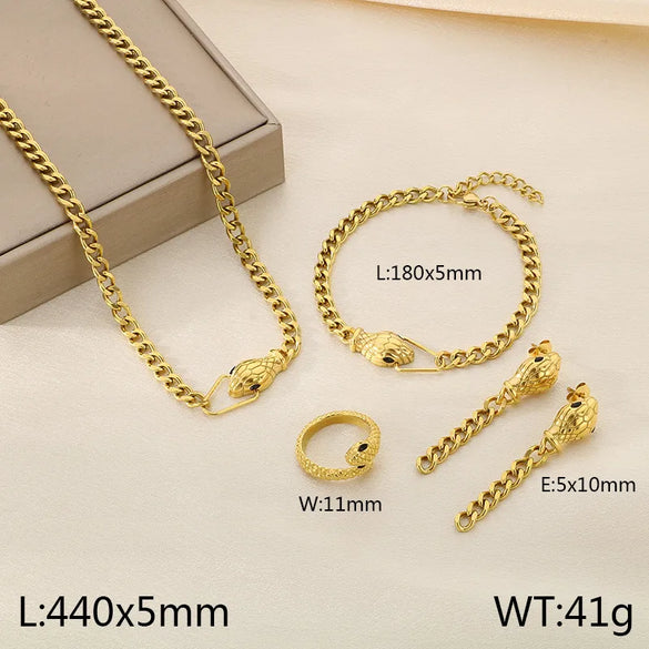 Wholesale Jewelry Vintage Style Snake 304 Stainless Steel Zircon 18K Gold Plated Inlay Jewelry Set
