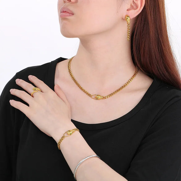 Wholesale Jewelry Vintage Style Snake 304 Stainless Steel Zircon 18K Gold Plated Inlay Jewelry Set