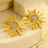 Wholesale Jewelry Vintage Style Sunflower Stainless Steel 18K Gold Plated Pendant Necklace And Earrings