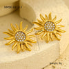 Wholesale Jewelry Vintage Style Sunflower Stainless Steel 18K Gold Plated Pendant Necklace And Earrings