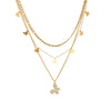 Wholesale Jewelry Vintage Style Sweet Butterfly 304 Stainless Steel Shell 18K Gold Plated Inlay Three Layer Necklace