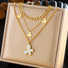 Wholesale Jewelry Vintage Style Sweet Butterfly 304 Stainless Steel Shell 18K Gold Plated Inlay Three Layer Necklace