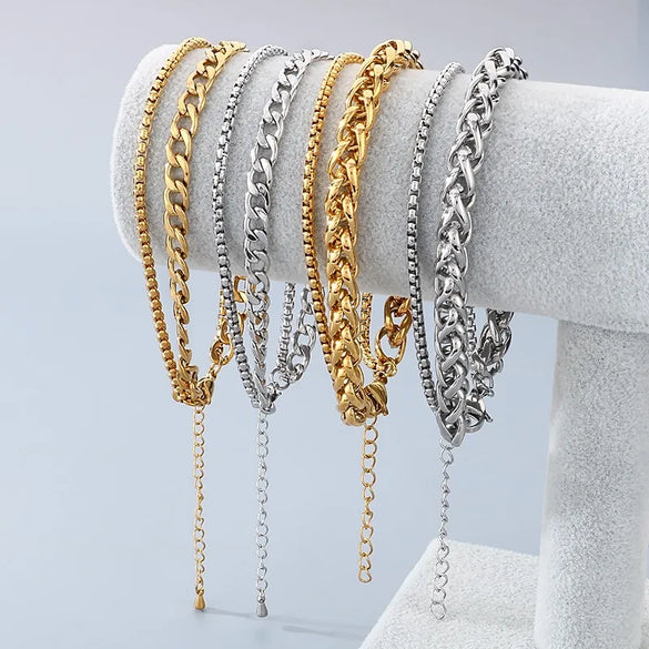 Wholesale Jewelry Vintage Style Vacation Geometric 304 Stainless Steel 18K Gold Plated Anklet