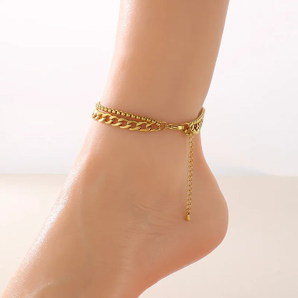 Wholesale Jewelry Vintage Style Vacation Geometric 304 Stainless Steel 18K Gold Plated Anklet