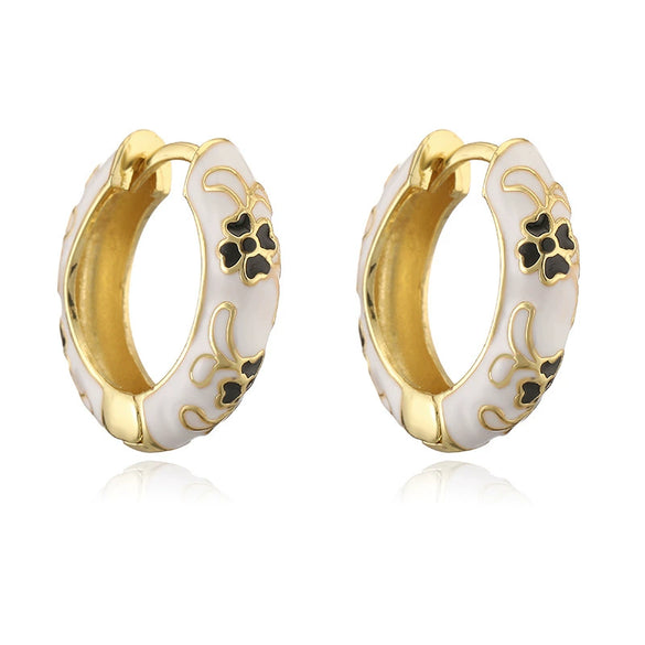 Wholesale Jewelry Vintage Sweet Style Copper 18K Gold Plated Oil Drop Flower Earrings For Women