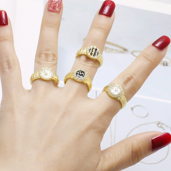 Wholesale Jewelry Watch Clock Style Open Ring Inlaid With Zircon Copper Gold Plated