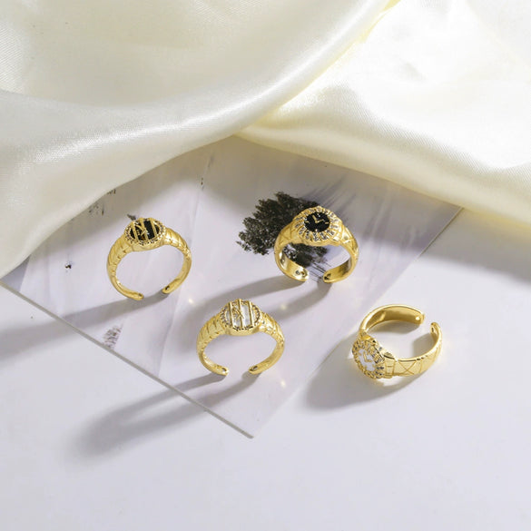 Wholesale Jewelry Watch Clock Style Open Ring Inlaid With Zircon Copper Gold Plated
