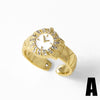 Wholesale Jewelry Watch Clock Style Open Ring Inlaid With Zircon Copper Gold Plated