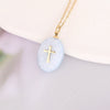 Wholesale Jewelry Water Drop Natural Stone Pendant Stainless Steel Necklace With Electroplating Cross Clavicle Chain
