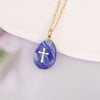 Wholesale Jewelry Water Drop Natural Stone Pendant Stainless Steel Necklace With Electroplating Cross Clavicle Chain