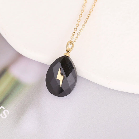 Wholesale Jewelry Water Drop Natural Stone Pendant Stainless Steel Necklace With Electroplating Cross Clavicle Chain