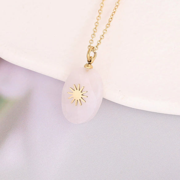 Wholesale Jewelry Water Drop Natural Stone Pendant Stainless Steel Necklace With Electroplating Cross Clavicle Chain