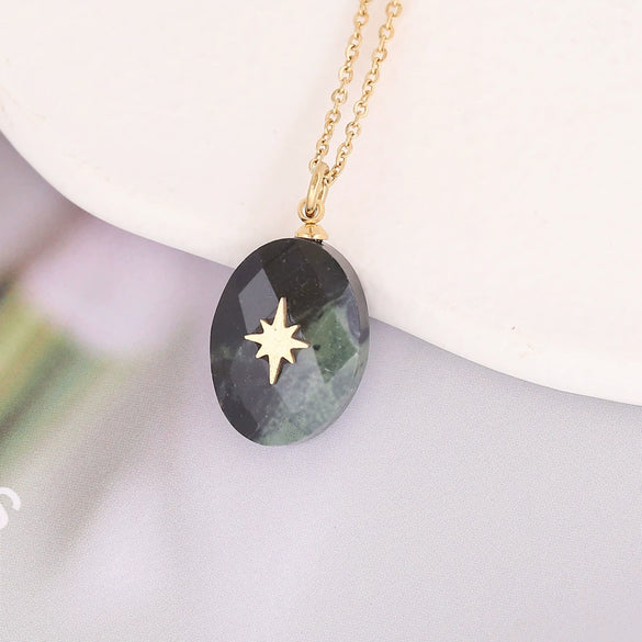 Wholesale Jewelry Water Drop Natural Stone Pendant Stainless Steel Necklace With Electroplating Cross Clavicle Chain