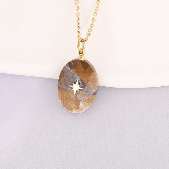 Wholesale Jewelry Water Drop Natural Stone Pendant Stainless Steel Necklace With Electroplating Cross Clavicle Chain