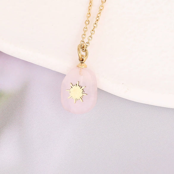 Wholesale Jewelry Water Drop Natural Stone Pendant Stainless Steel Necklace With Electroplating Cross Clavicle Chain