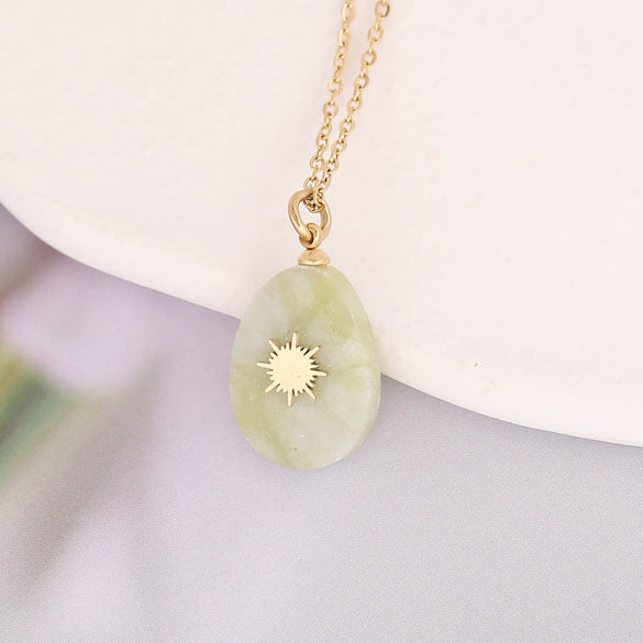 Wholesale Jewelry Water Drop Natural Stone Pendant Stainless Steel Necklace With Electroplating Cross Clavicle Chain