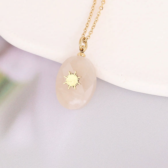 Wholesale Jewelry Water Drop Natural Stone Pendant Stainless Steel Necklace With Electroplating Cross Clavicle Chain