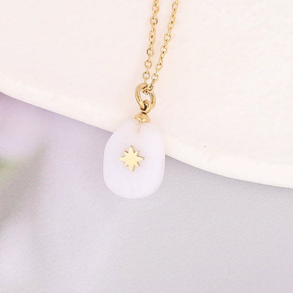 Wholesale Jewelry Water Drop Natural Stone Pendant Stainless Steel Necklace With Electroplating Cross Clavicle Chain