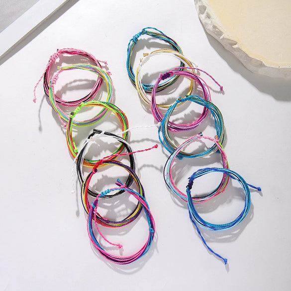 Wholesale Jewelry Waterproof Wax Thread Hand Woven Bohemian Geometric Friendship Bracelet Set For Women