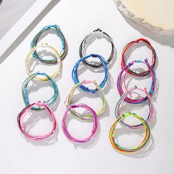 Wholesale Jewelry Waterproof Wax Thread Hand Woven Bohemian Geometric Friendship Bracelet Set For Women