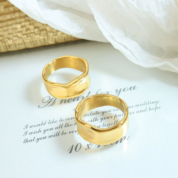 Wholesale Jewelry Women Light Luxury Retro Ring Titanium Steel Geometric Design Electroplated