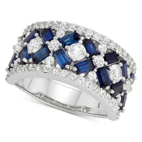 Wholesale Jewelry Women's Blue And White Zircon Copper Ring Geometric Style