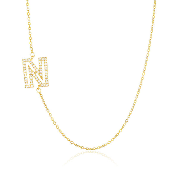 Wholesale Jewelry Women's Clavicle Chain Copper Goldplated Zircon Letter Style