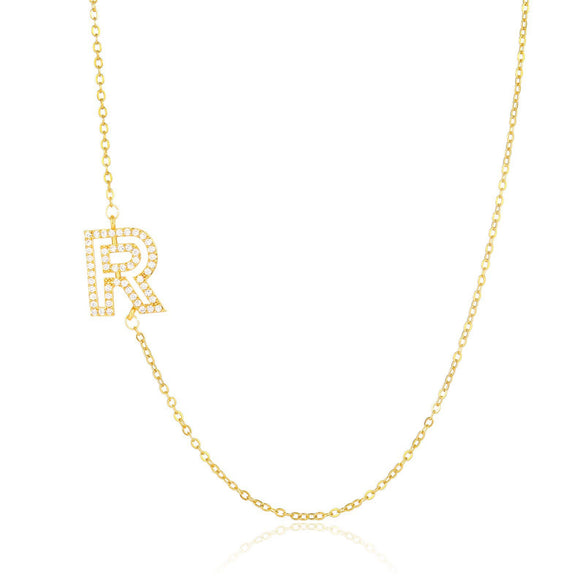 Wholesale Jewelry Women's Clavicle Chain Copper Goldplated Zircon Letter Style