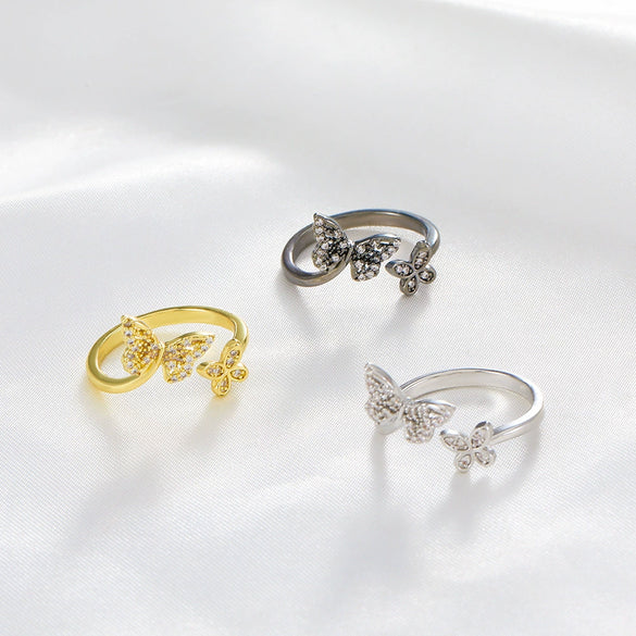 Wholesale Jewelry Women's Copper Butterfly Geometric Opening Ring With Diamond And Animal Pattern