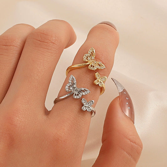 Wholesale Jewelry Women's Copper Butterfly Geometric Opening Ring With Diamond And Animal Pattern