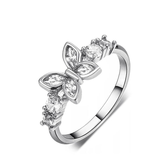 Wholesale Jewelry Women's Copper Butterfly Geometric Opening Ring With Diamond And Animal Pattern