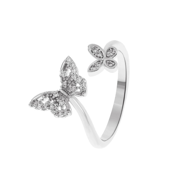Wholesale Jewelry Women's Copper Butterfly Geometric Opening Ring With Diamond And Animal Pattern